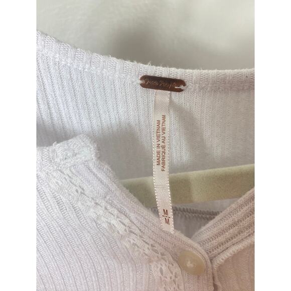 FREE PEOPLE TOP M LEO HENLEY THERMAL SHIRT WAFFLE KNIT WHITE BABYDOLL BOHO CHIC - Picture 5 of 9